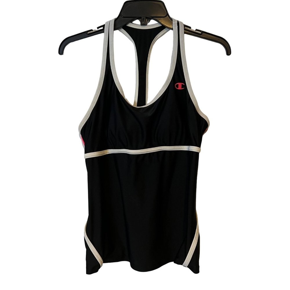 Champion Tankini Top Womens Large Black Neon Pink Racerback Built In Padding